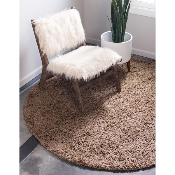 Solid Shag Sandy Brown 6 ft. Round Area Rug