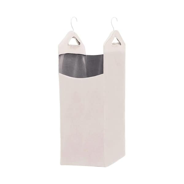 16.5 in. L x 10 in. W x 31.5 in. H Rectangular Hanging Laundry Hamper Bag Bath Accessory with Metal Hangers in Beige