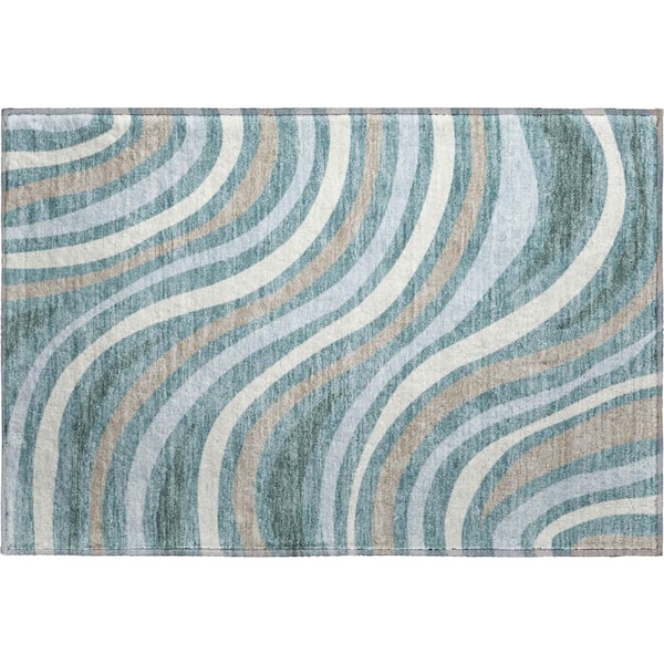 Mayfield Premium Machine Washable Abstract AMF2490 Teal 2 ft. x 3 ft. Accent Rug