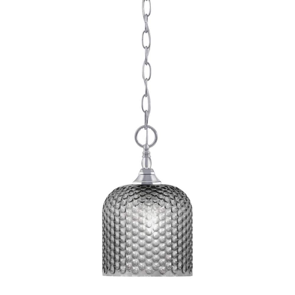 Elva 100-Watt 1-Light Chrome Shaded Pendant Light with 7 in. Smoke Glass Sh