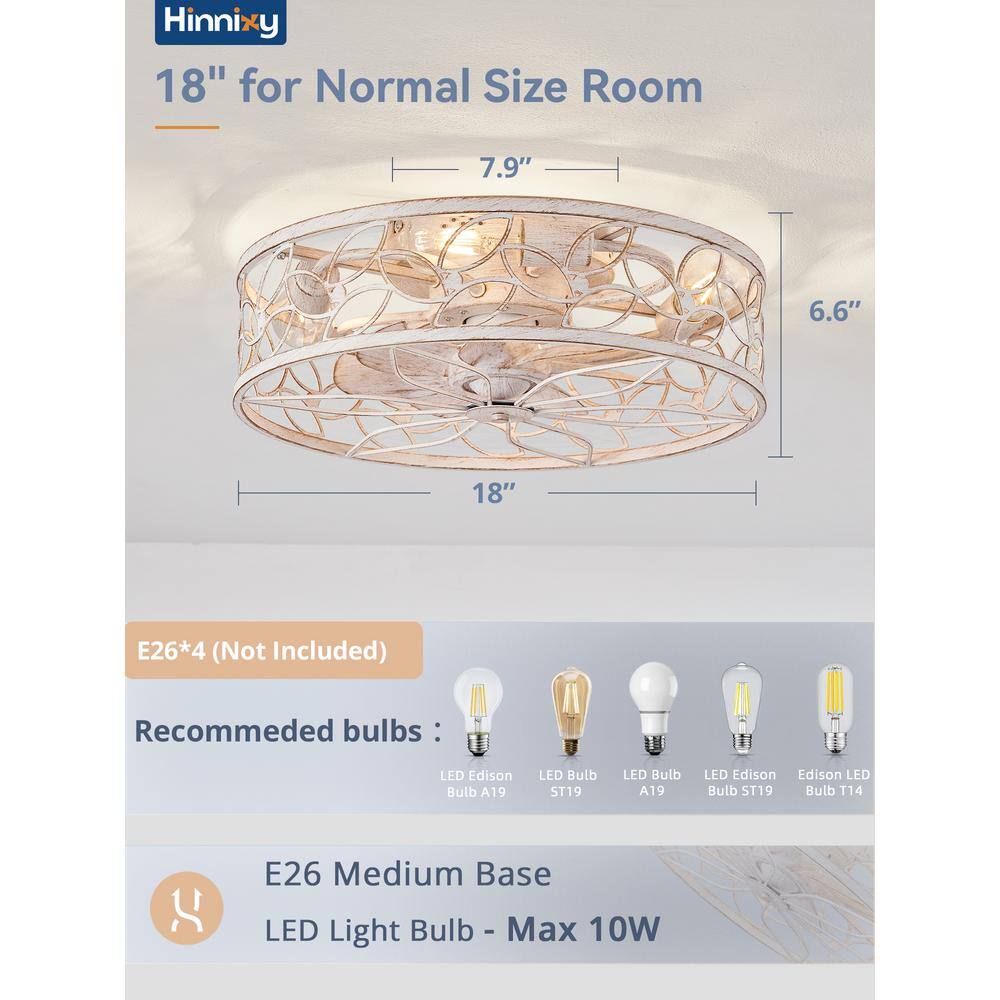 18" White and Gold Caged Ceiling Fan with LED Lights and Remote Control