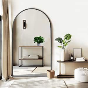 71 in. x 31 in. Modern Arched Shape Wood Framed Black Standing Mirror Full Length Floor Leaning Mirror