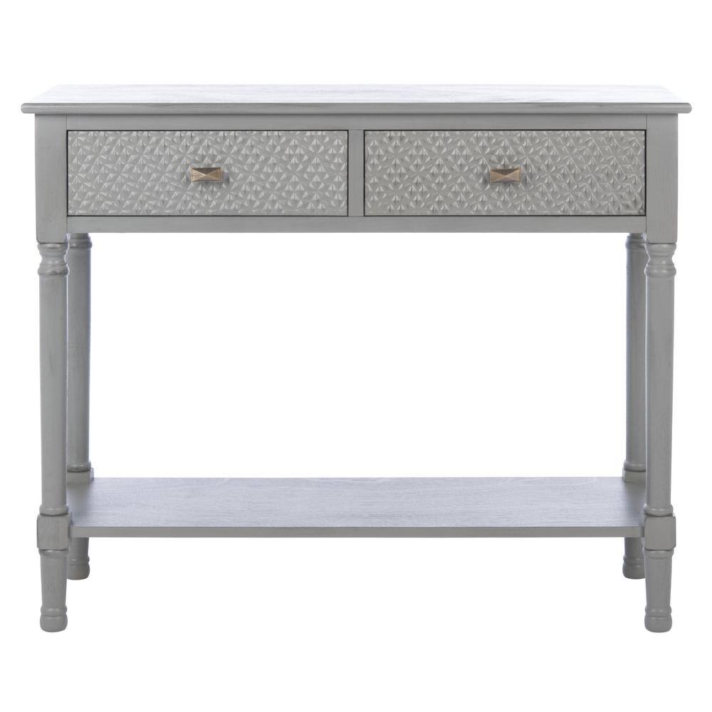 Distressed Gray Wood and Metal Console Table with Storage