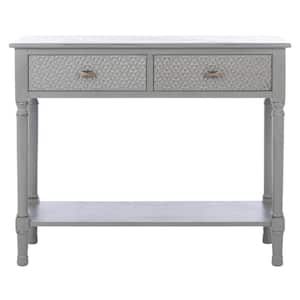 Halton 13 in. Distressed Gray Rectangle Wood Console Table with Drawer