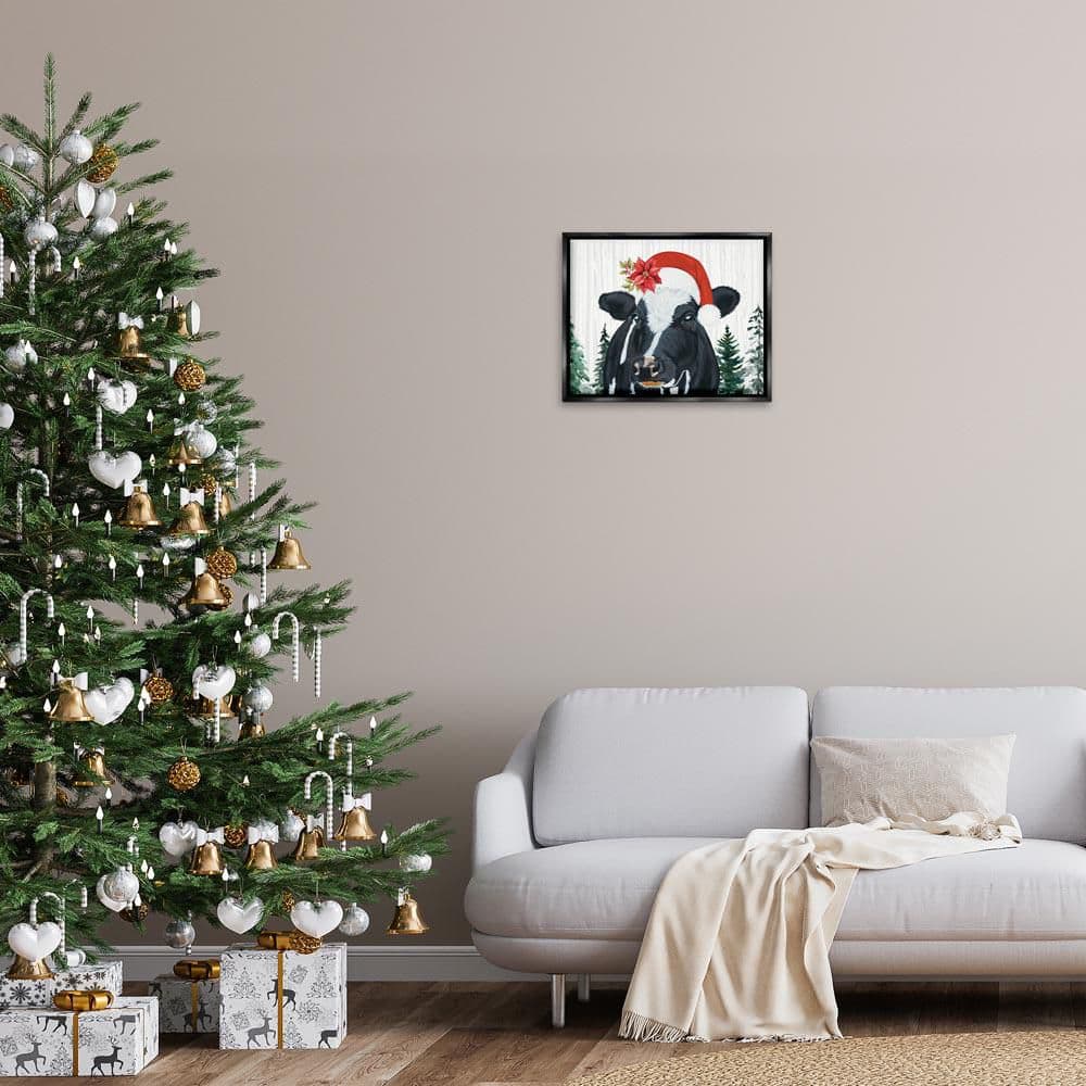 Christmas Hat Cow Portrait by Ashley Justice Black Floater Frame Animal Graphic Art Print 17 in. x 21 in. price history on PriceWatchPro