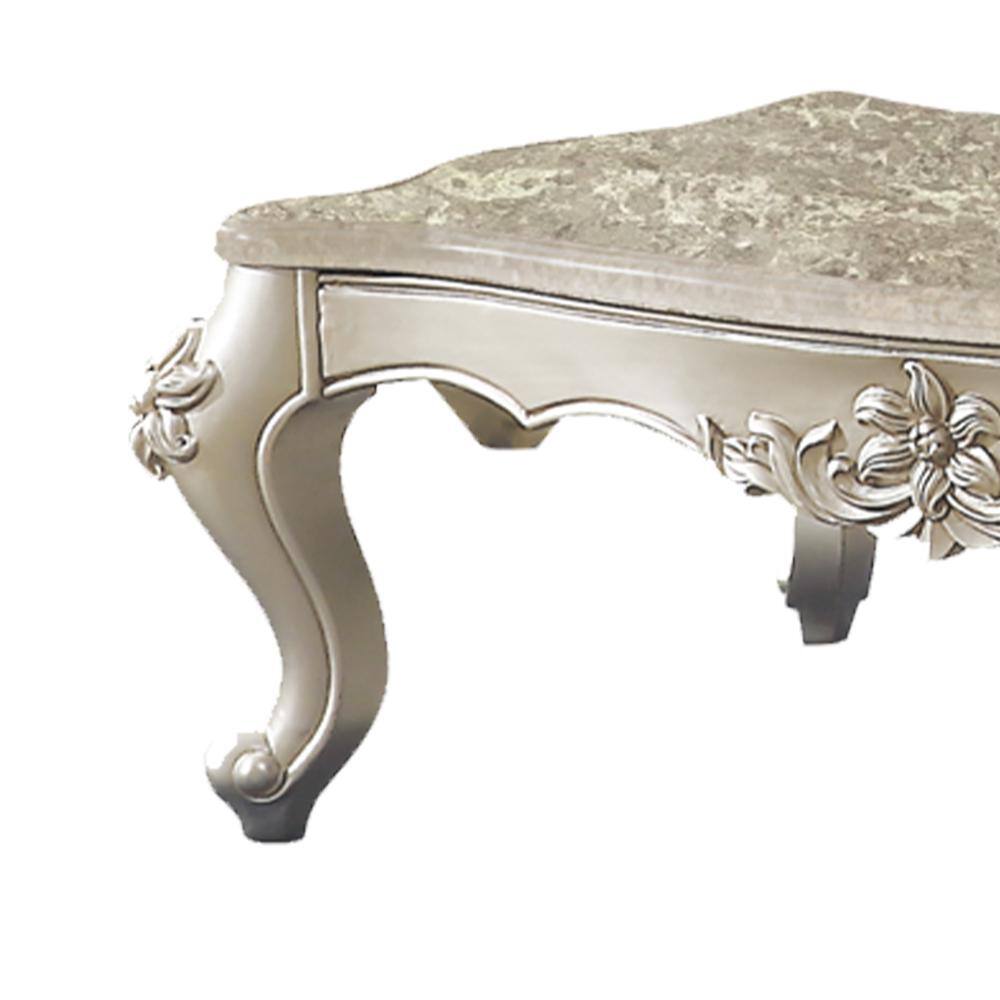 57" Silver Rectangular Wood and Marble Coffee Table