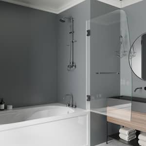 34 in. W x 58 in. H Pivot Hinged Frameless Tub Door in Matte Black with 5/16 in. Tempered Clear Glass