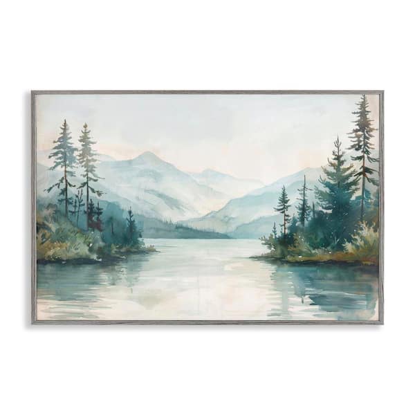Stupell Industries Mountain Lake in Springtime by LSR Design Studio Gray Framed Nature Giclee Art Print 12 in. x 18 in.