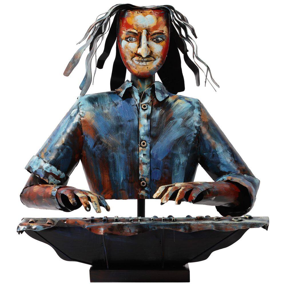 The Pianist Multi-Colored 25 in. x 29 in. Irregular Hand-Painted Metal Sculpture