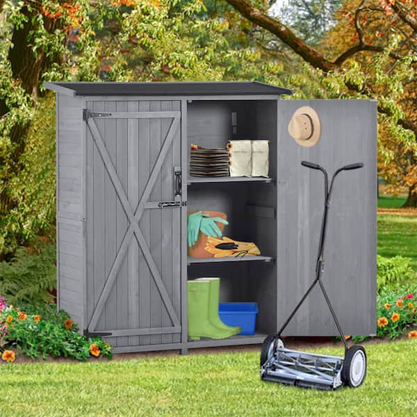 2.5 ft. W x 1.5 ft. D Wooden Garden Shed 3-Tier Patio Storage Cabinet Outdoor Organizer Gray 4.4 sq. ft.