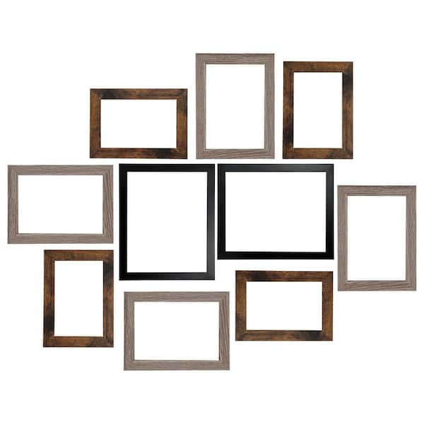 Elama 10 Piece Assorted Wood Picture Frame Set in Assorted Black