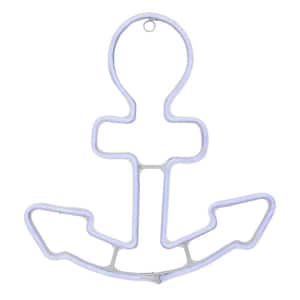17 in. Neon Style LED Lighted Blue Anchor Window Silhouette Decoration