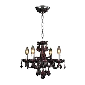 Clarion 4-Light Polished Chrome Cranberry Crystal Chandelier