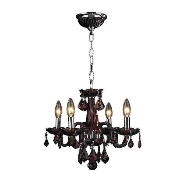 Worldwide Lighting Clarion 4-Light Polished Chrome Cranberry Crystal Chandelier