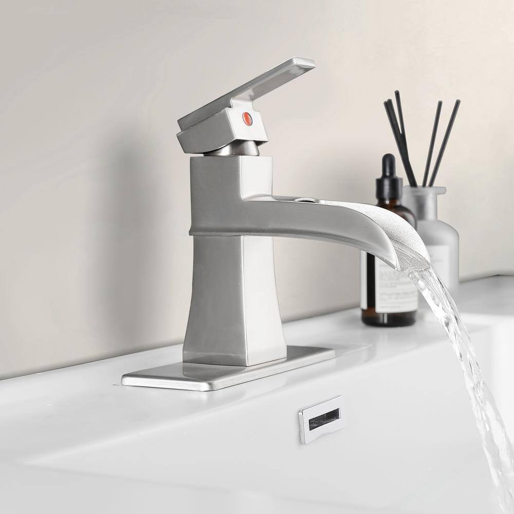 Brushed Nickel Single Handle Waterfall Bathroom Faucet with Deckplate