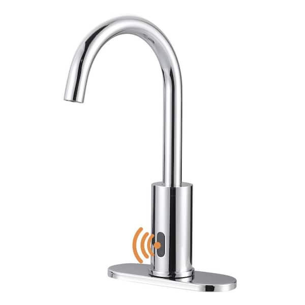 Sensor Touchless Single Hole Bathroom Sink Faucet with Deckplate Included in Polished Chrome