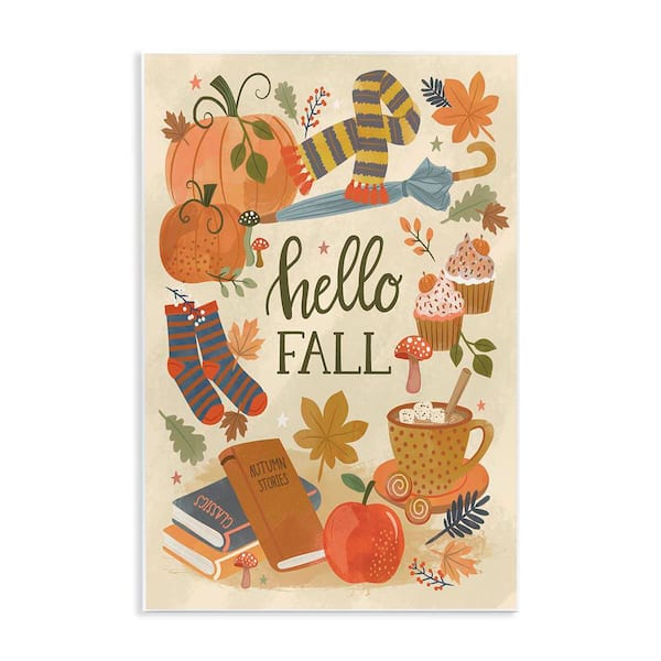 Stupell Industries Hello Fall Cozy Autumn Items by Lisa Perry Whitebutton Unframed Graphic Typography Art Print 19 in. x 13 in.