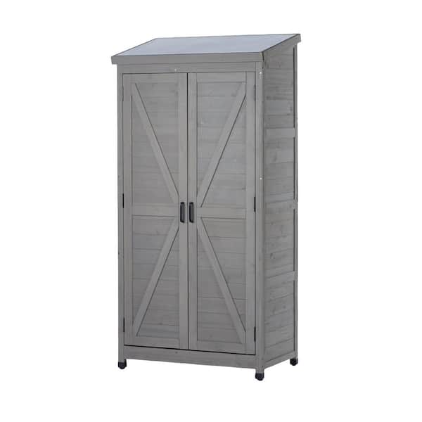 33.5 in. W x 20.5 in. D x 68 in. H Wood Outdoor Storage Cabinet, Utility Garden Tool Shed with Removable Shelves