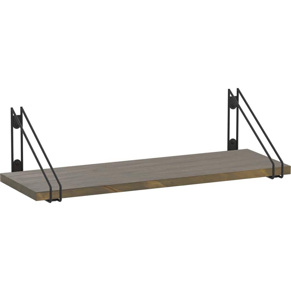 24 in. x 8 in. x 6 in. Medium Stained Solid Pine Decorative Wall Shelf with Matte Black Wire Frame Steel Brackets price history on PriceWatchPro