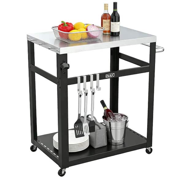 30 in. Pizza Oven Grill Cart, Stainless Steel Prep Table with Wheels, 2-Tier BBQ Cart for Patio