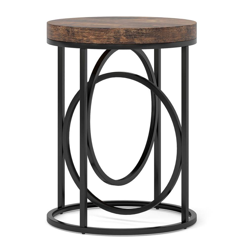 TRIBESIGNS WAY TO ORIGIN Andrea 20 in. Rustic Brown Round Wood End Table with Black Oshaped