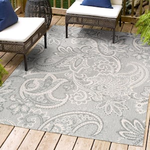 Gordes Paisley High-Low Light Gray/Ivory 3 ft. x 5 ft. Indoor/Outdoor Area Rug