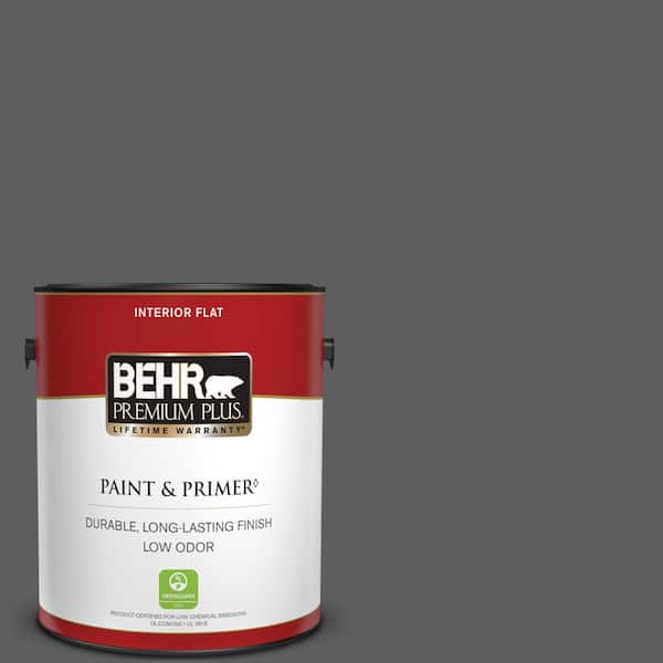 BEHR PREMIUM PLUS 1 gal. #N520-6 Asphalt Gray Flat Low Odor Interior Paint & Primer