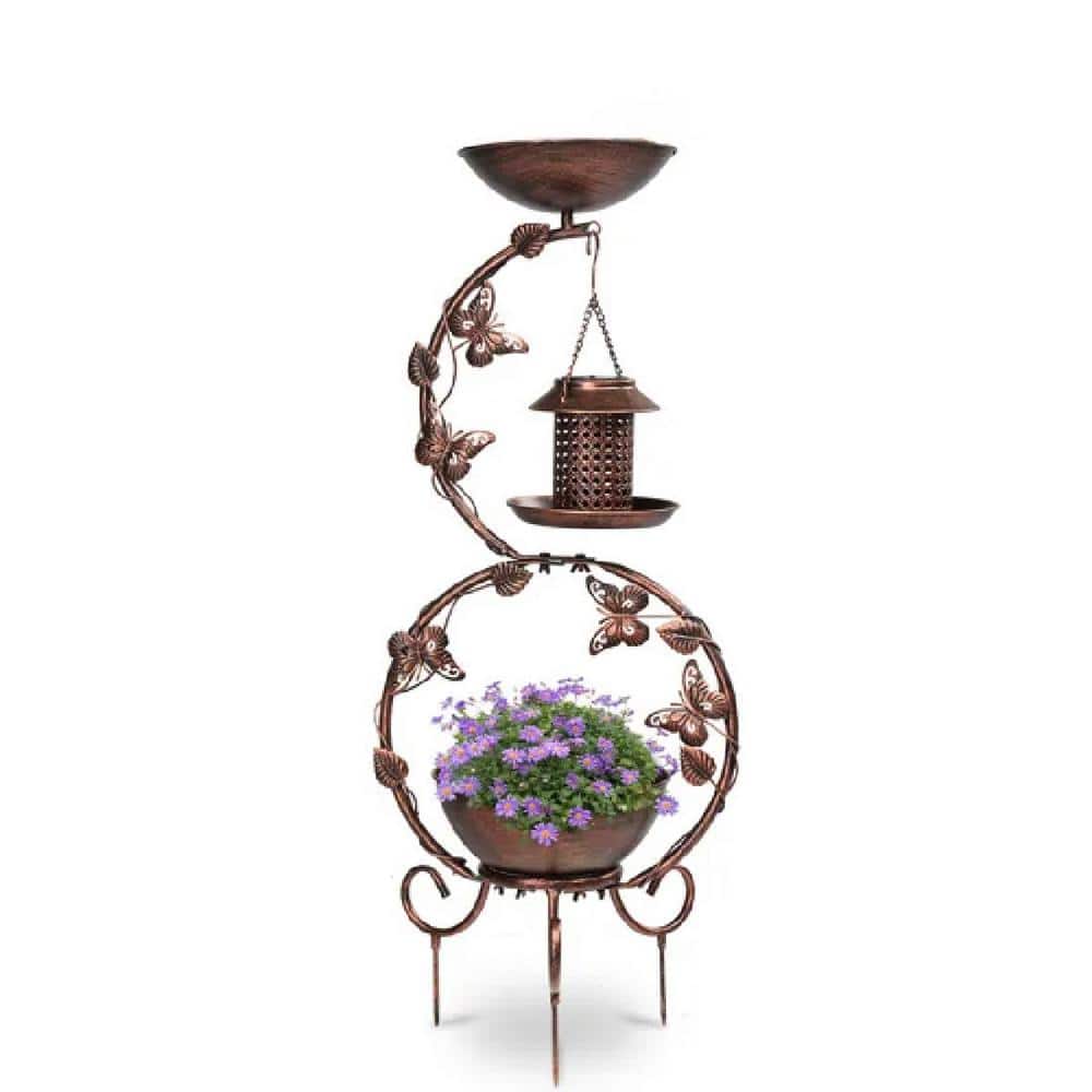 Copper Brown Metal Solar Lighted Pedestal Platform Feeder 2 lbs. Capacity, Decorative Bird Bath with Planter Garden Yard price history on PriceWatchPro