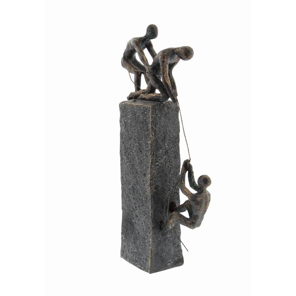 Industrial Gray Polystone Climbing Figures Sculpture 7" x 17"