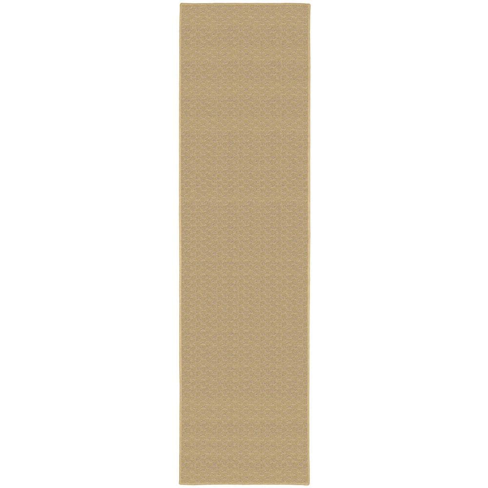 Tan Tufted Medallion Synthetic Runner Rug, 2' x 12'