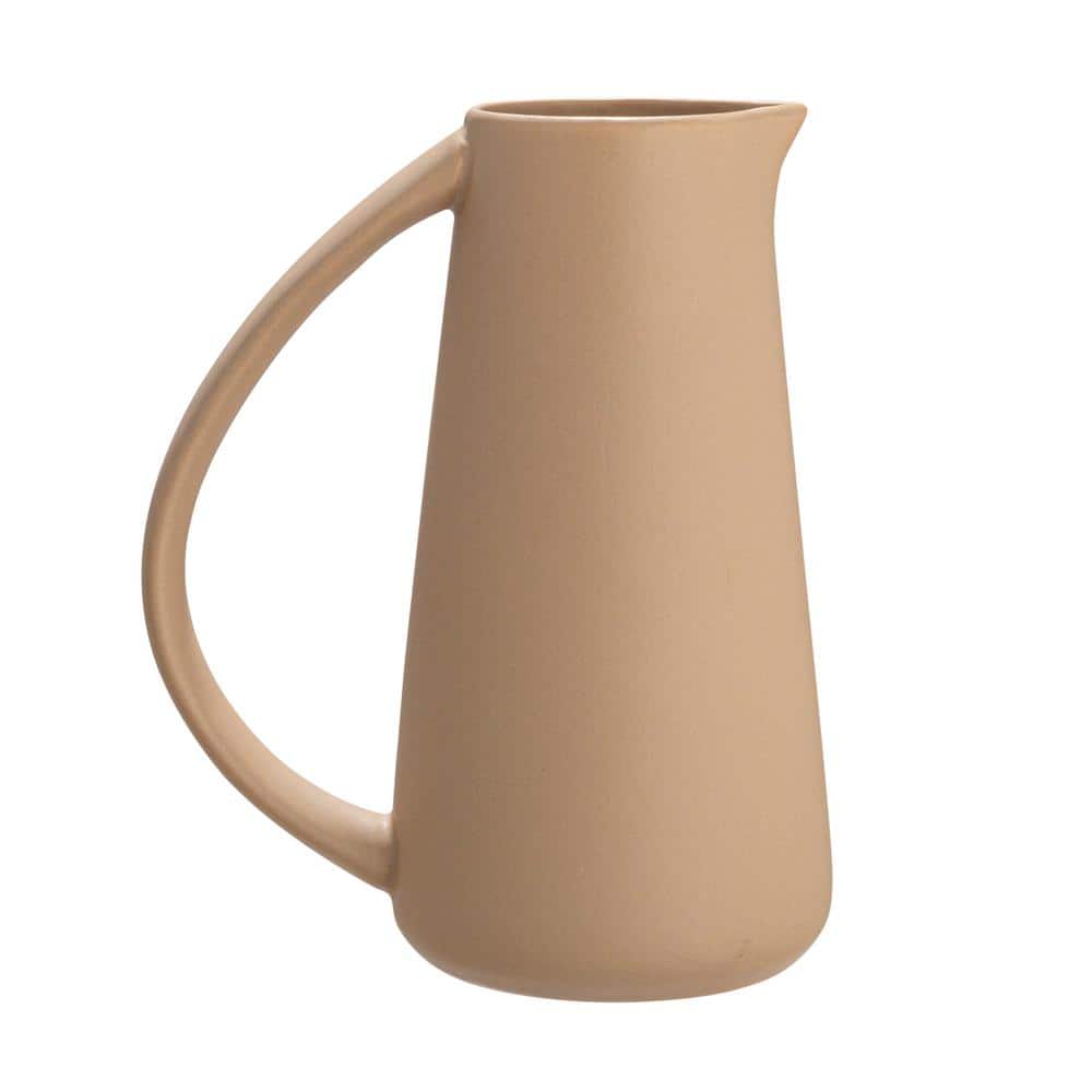 Putty Beige Modern Stoneware Pitcher with Handle, 7-inch