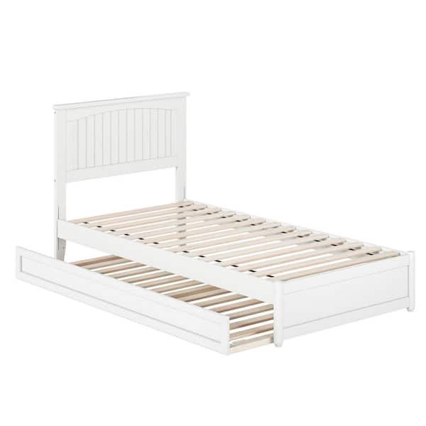 Malta White Solid Wood Frame Twin XL Platform Bed with Panel Footboard and Twin XL Trundle