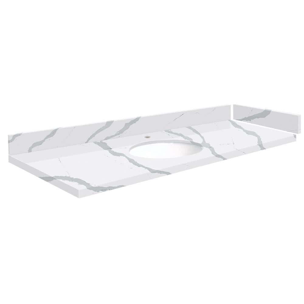 Silestone 58.5 in. W x 22.25 in. D Quartz White Round Single Sink Vanity Top in Bianco Calacatta price history on PriceWatchPro
