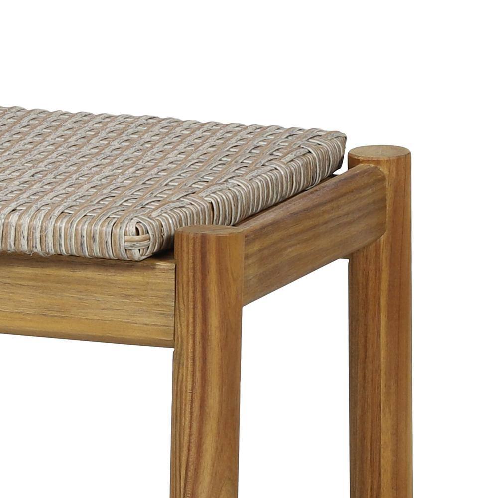 Rustic Teak Finish Acacia Wood & Wicker Outdoor Bench