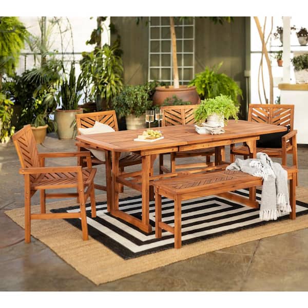 Walker Edison Furniture Company Brown 6-Piece Extendable Wood Outdoor Patio Dining Set
