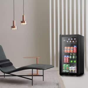 17.52 in. Single Zone Beverage and Wine Cooler in Black with Double Glass Door and Adjustable Shelving