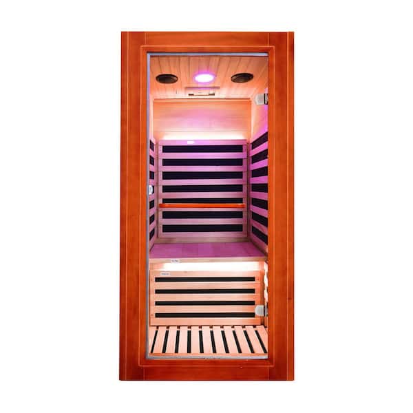 1-Person Oguman Infrared Sauna with 7 Epoxy Heaters, Bluetooth Speakers, Reading Lights & Towel Rack