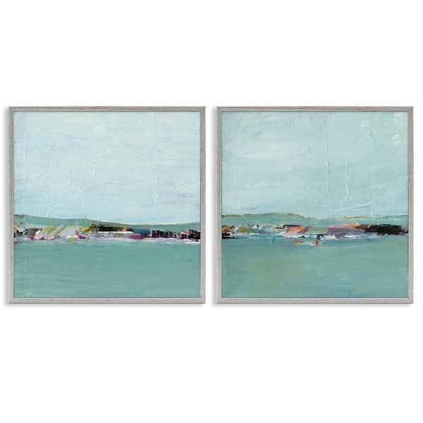 Stupell Industries Abstract Sea Distant Cliffs by Ethan Harper 2-Pieces Gray Framed Abstract Giclee Art Print 17 in. x 17 in.
