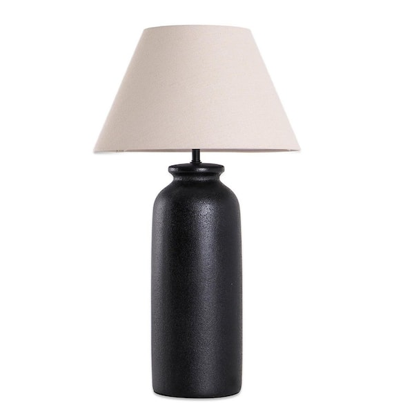 26.8 in. Modern Black Textured-Ceramic Table Lamp with Natural Linen Tapered Shade