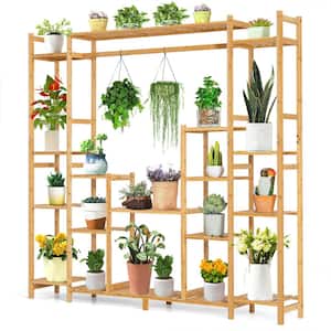 Indoor Outdoor Natural Wood Bamboo Plant Stand 9-Tier Potted Holder