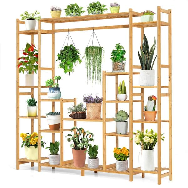 Costway Indoor Outdoor Natural Wood Bamboo Plant Stand 9-Tier Potted Holder