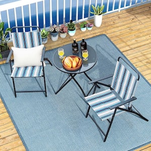 3-Piece Metal Folding Outdoor Dining Set Table Chair Set Heavy-Duty Metal Portable