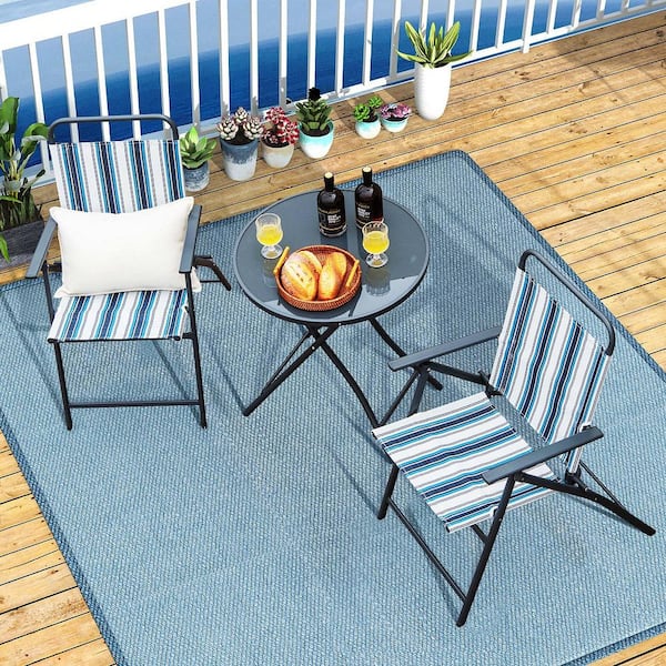3-Piece Metal Folding Outdoor Dining Set Table Chair Set Heavy-Duty Metal Portable