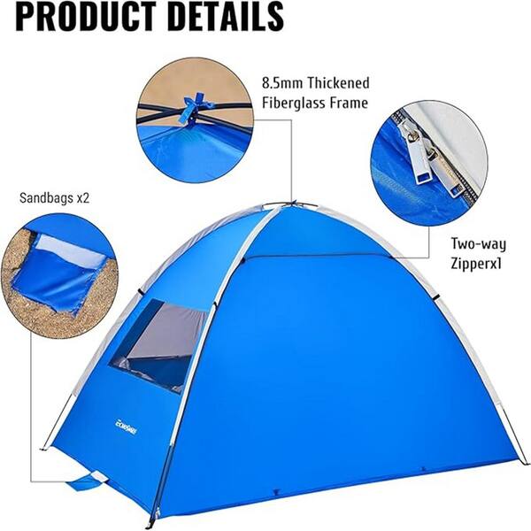 EchoSmile Dark Blue 3-Person Nylon Dome Tent TER-LTT220BWH - The