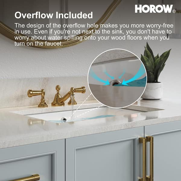 HOROW 23-5/8 in. Rectangular Glazed Ceramic Undermount Bathroom Vanity Sink in White with Overflow Drain