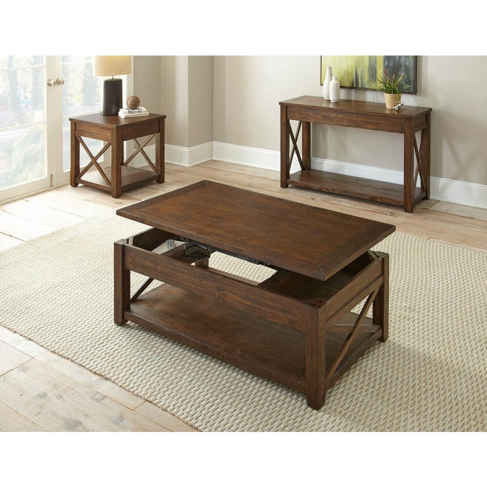 Rustic Mocha Oak Rectangular Lift-Top Coffee Table with Storage