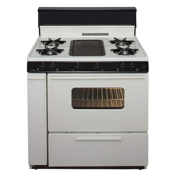 36 in. 3.91 cu. ft. Battery Spark Ignition Gas Range in Biscuit with Black Trim