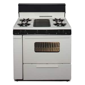 36 in. 3.91 cu. ft. Battery Spark Ignition Gas Range in Biscuit with Black Trim