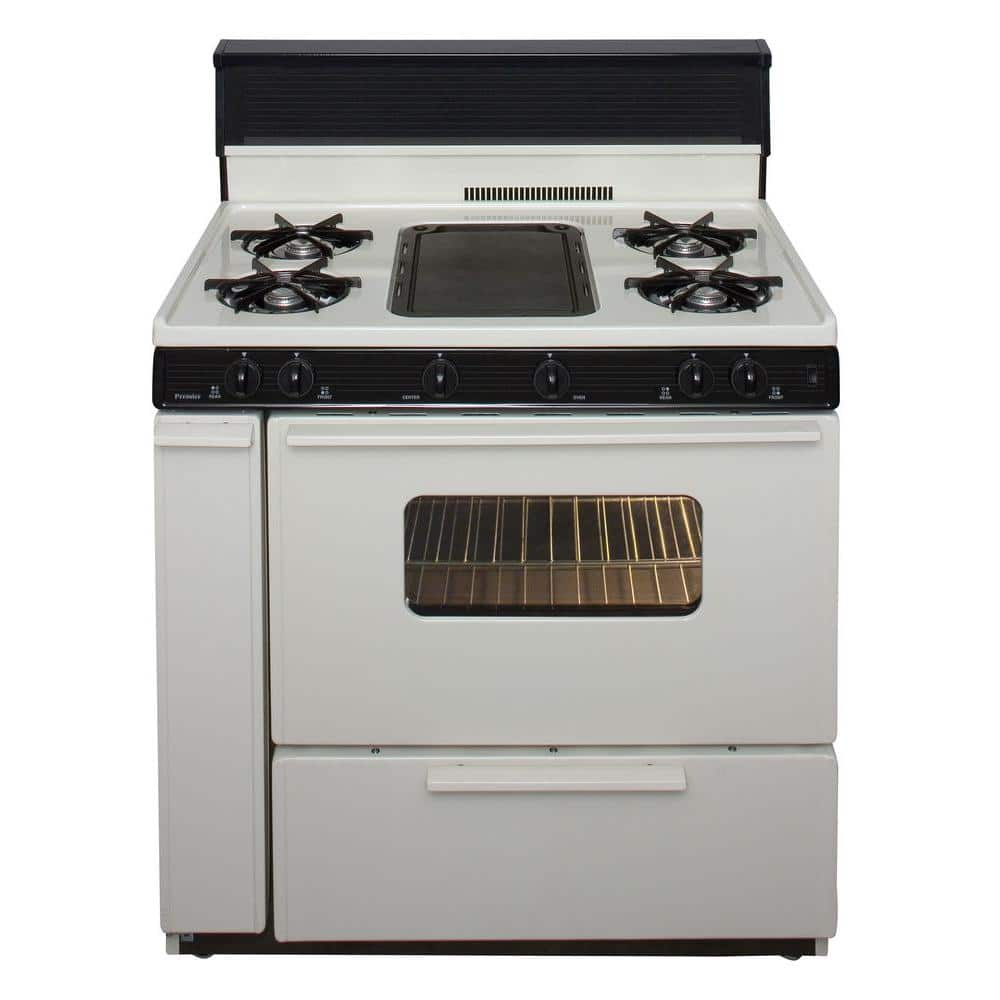 36 in. 3.91 cu. ft. Battery Spark Ignition Gas Range in Biscuit with Black Trim -  Premier, BLK5S9TP