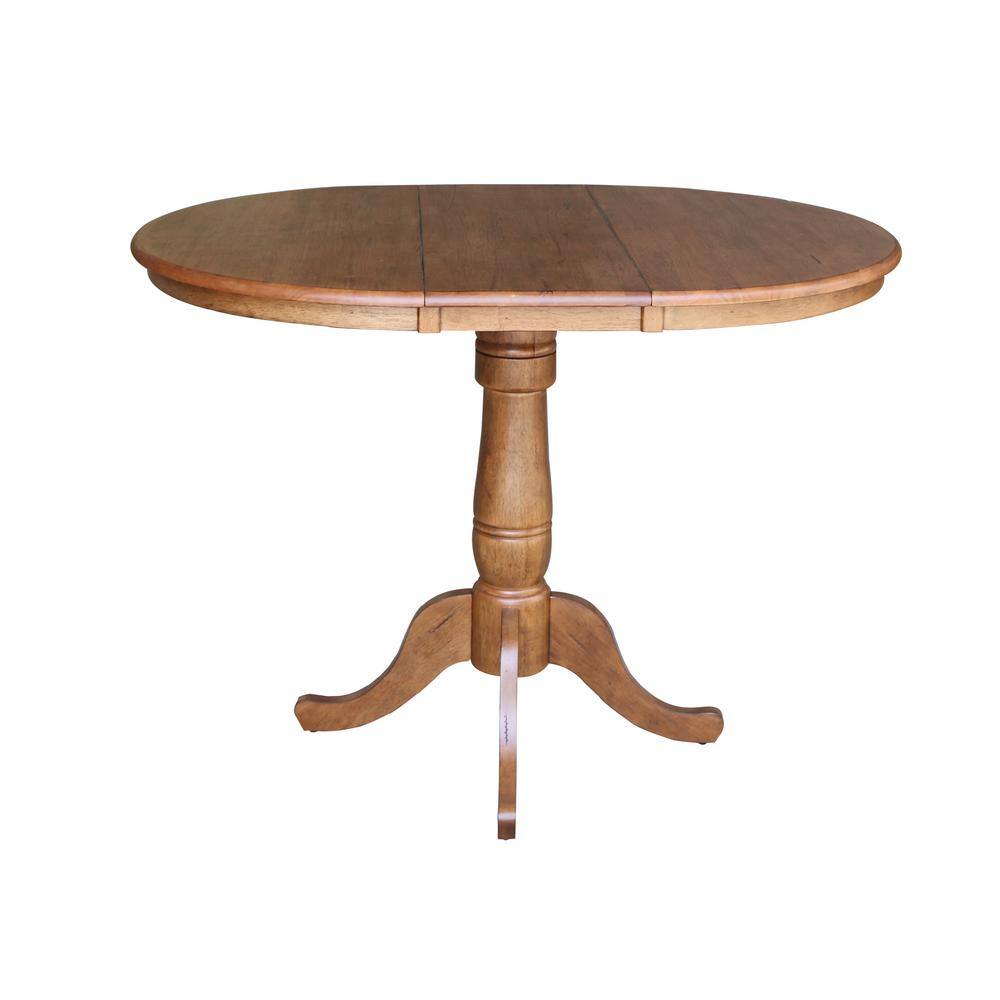 Distressed Oak Solid Wood 50" Round Extension Dining Table Set with 4 Chairs